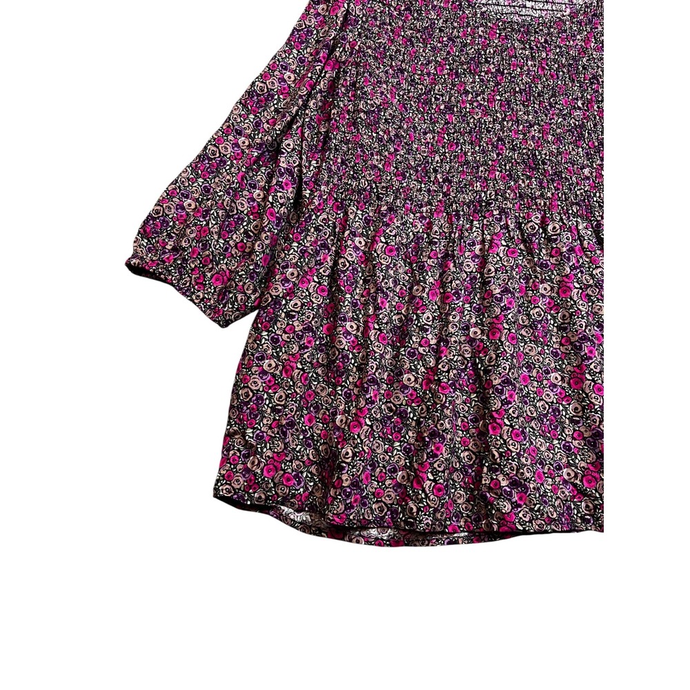 Croft & Barrow 2X Purple Floral Smocked Peplum3/4 Sleeve Top Cottagecore Ditsy - Picture 5 of 7